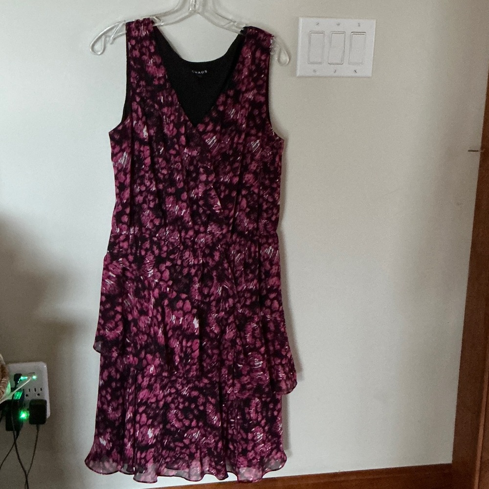 Chaus Pink and Black Floral Midi Dress
